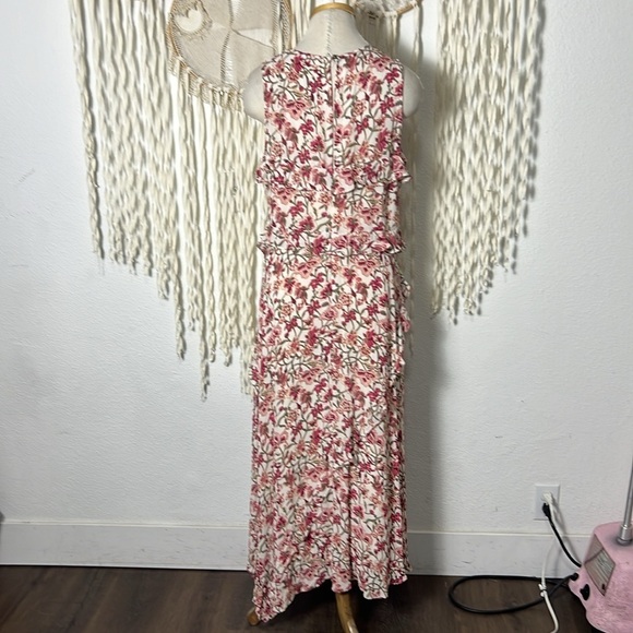 Sundance Pink Red Floral Ruffle Accent Sleeveless Midi Length Dress M - Picture 4 of 12